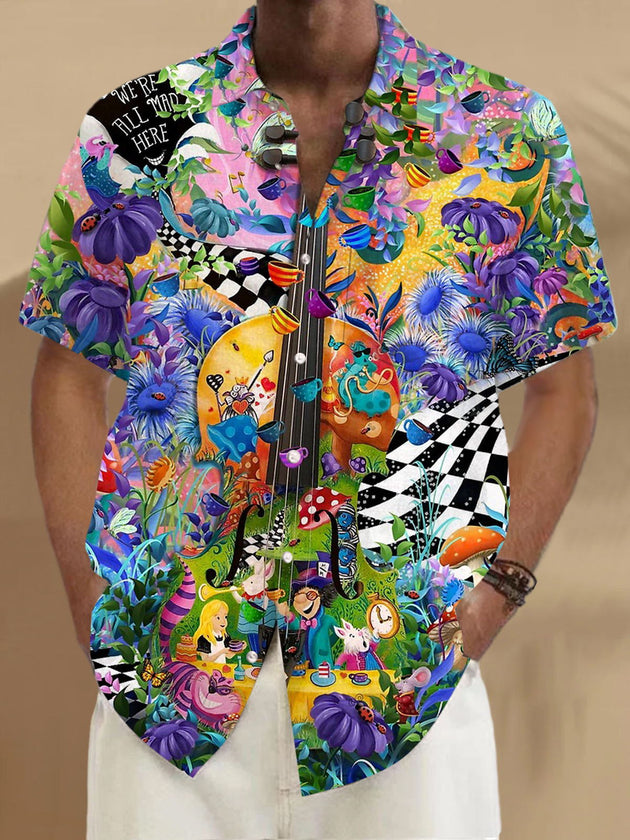 Men's Guitar Art Pocket Short Sleeve Shirt Front View