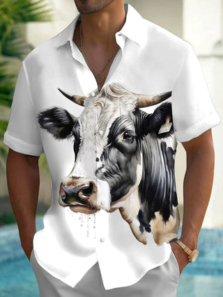 Cow Print Men's Pocket Short Sleeve Shirts