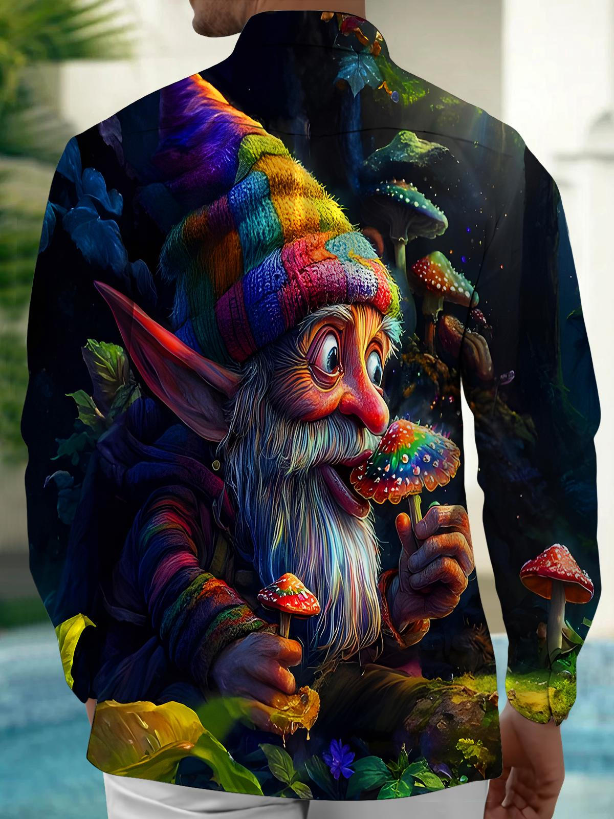 Funny Old Man Elf Mushroom Men's Pocket Long Sleeve Shirts