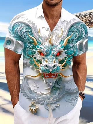 men's dragon print shirt front view