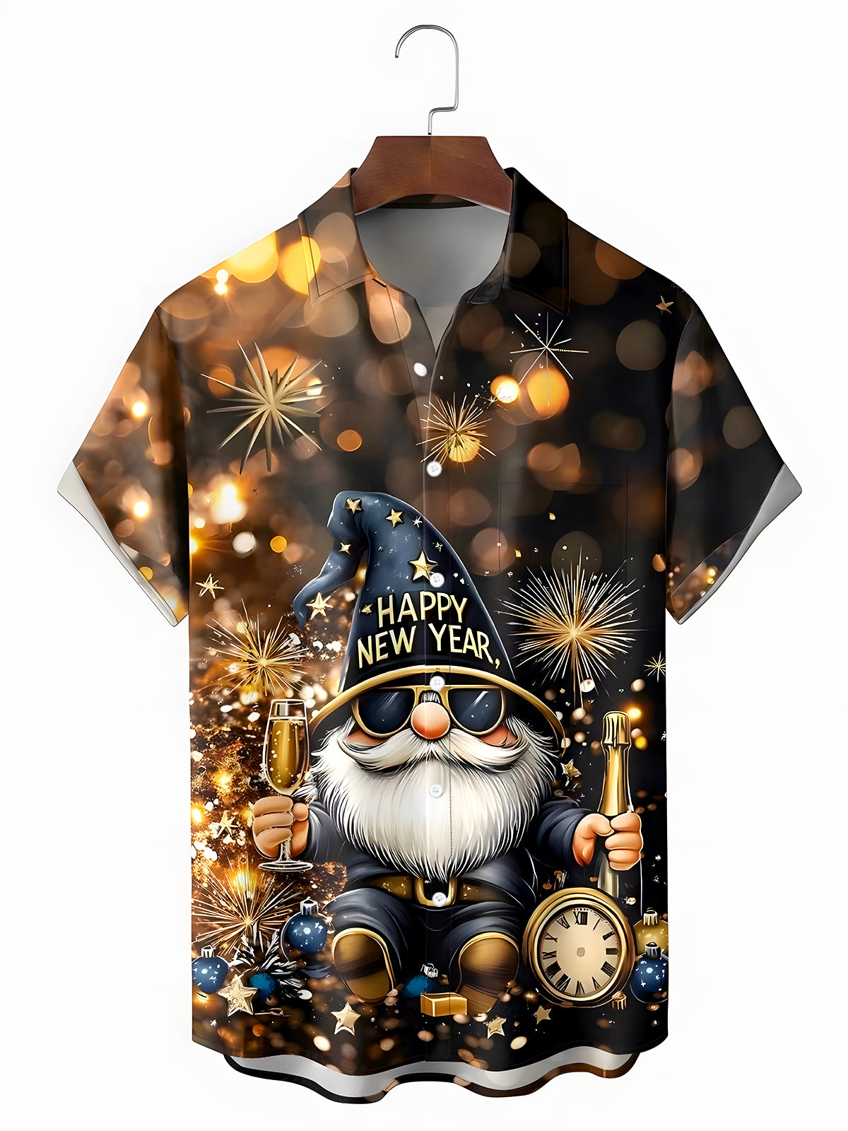 New Year Fireworks Gnomes Men's Pocket Short Sleeve Shirts