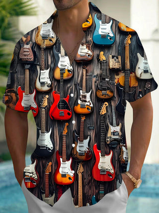 Men's vintage style music print short sleeve shirt front view
