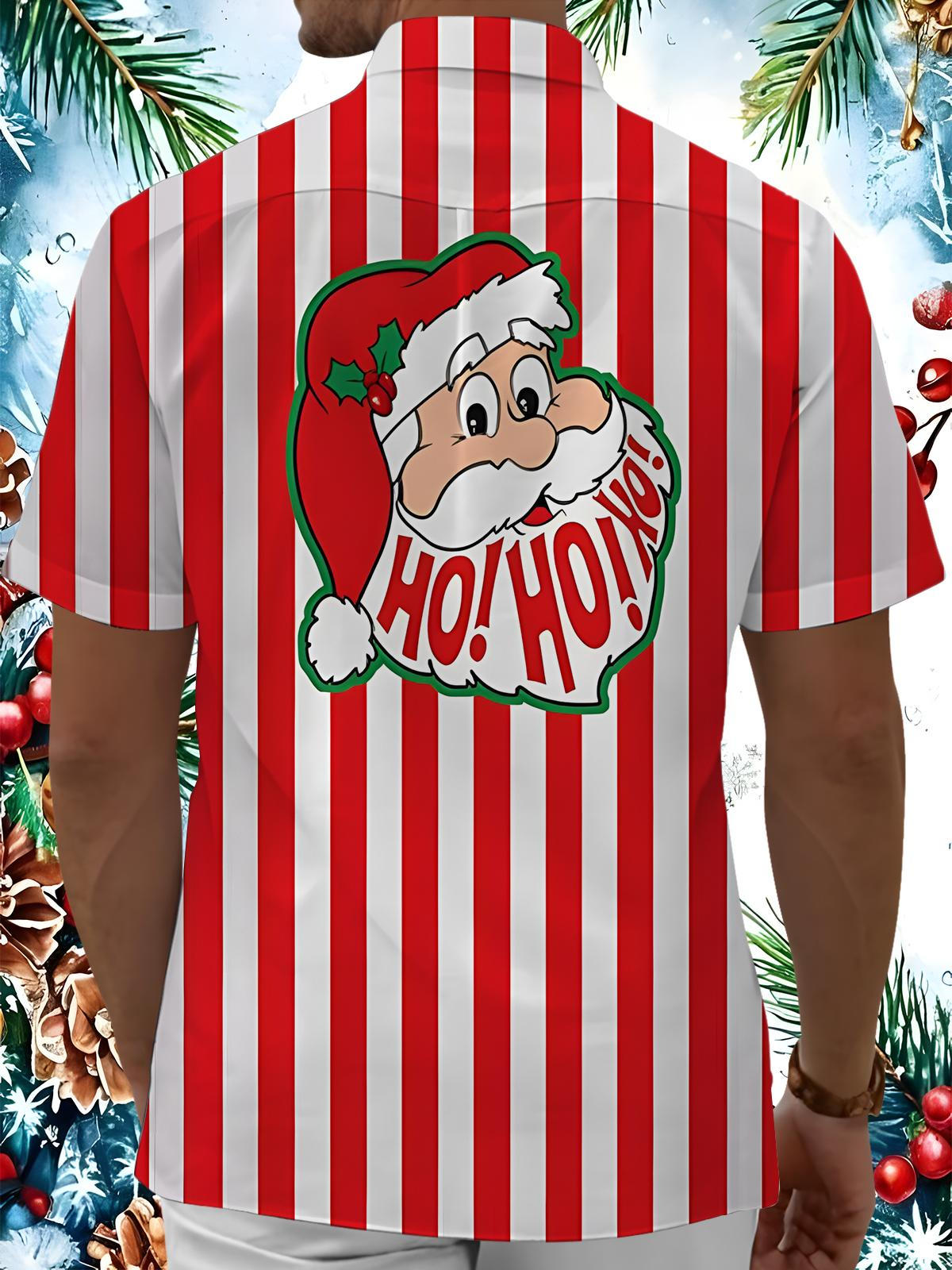 Fun Color-blocked Striped Christmas Xmas Men's Pocket Short Sleeve Shirts