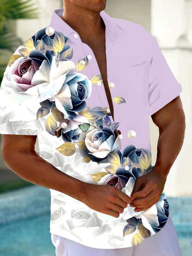 Men's floral short sleeve shirt back view