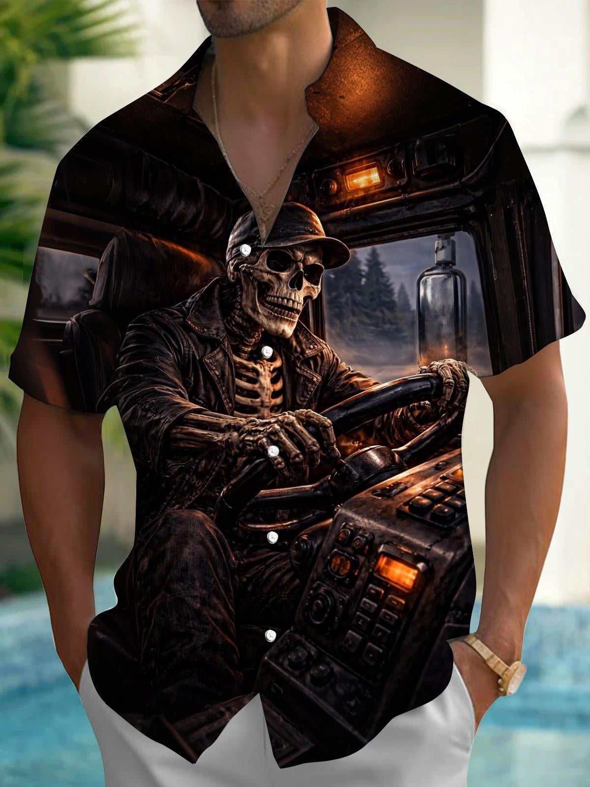 men's skull print shirt front view