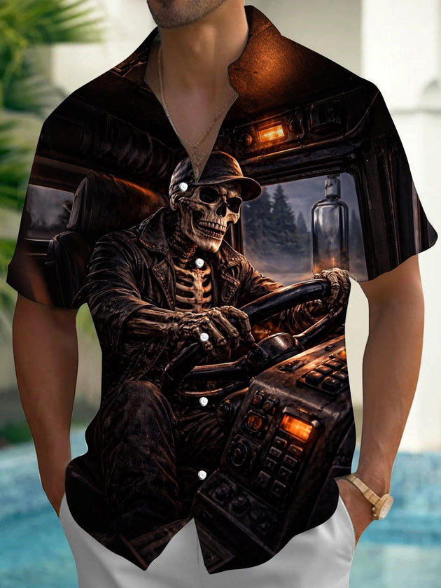 men's skull print shirt front view
