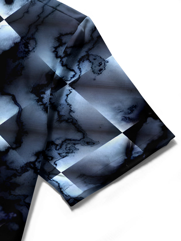 men's abstract print shirt close-up short sleeve
