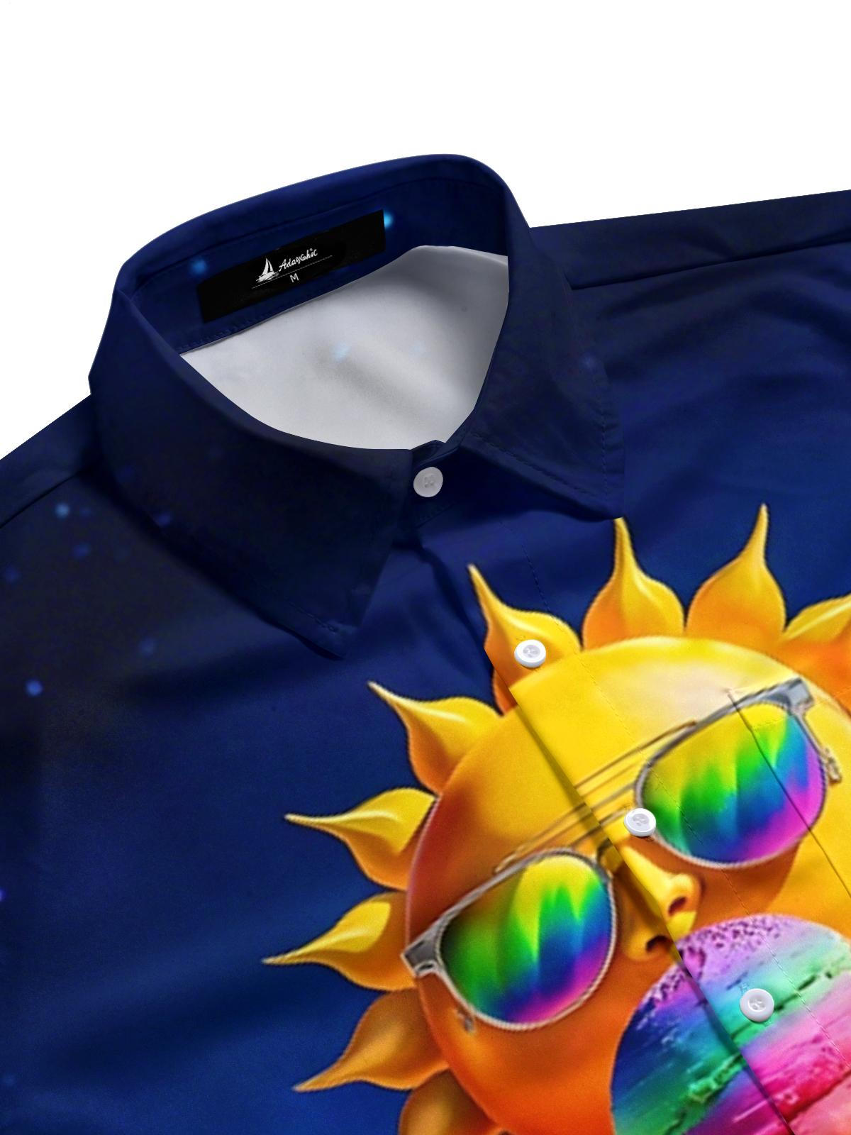 Sun Ice Cream Print Men's Pocket Short Sleeve Shirts