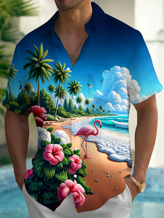 men's Hawaiian shirt front view beach vacation