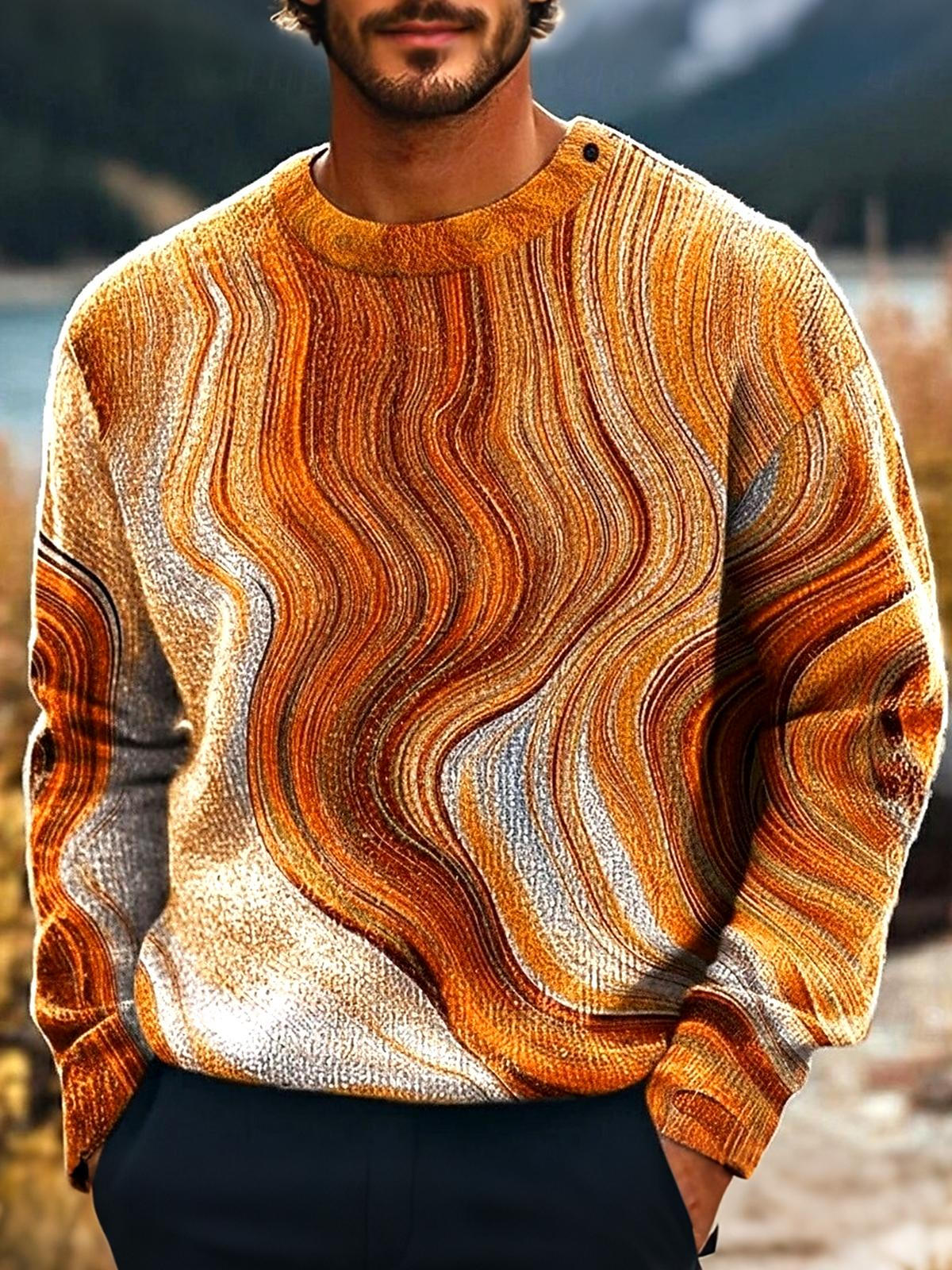 Abstract Men's Long Sleeve Round Neck Tops