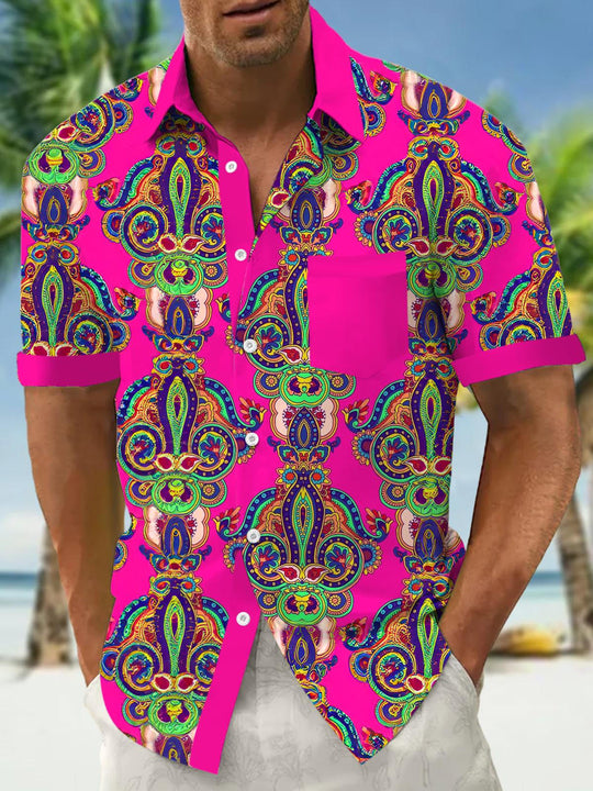 Men's floral short sleeve pocket shirt front view