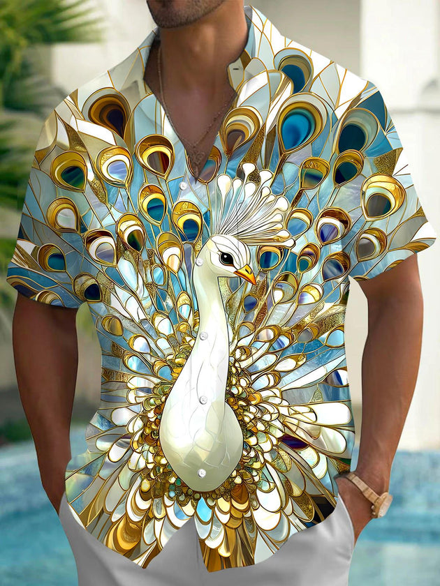 men's peacock print shirt front view