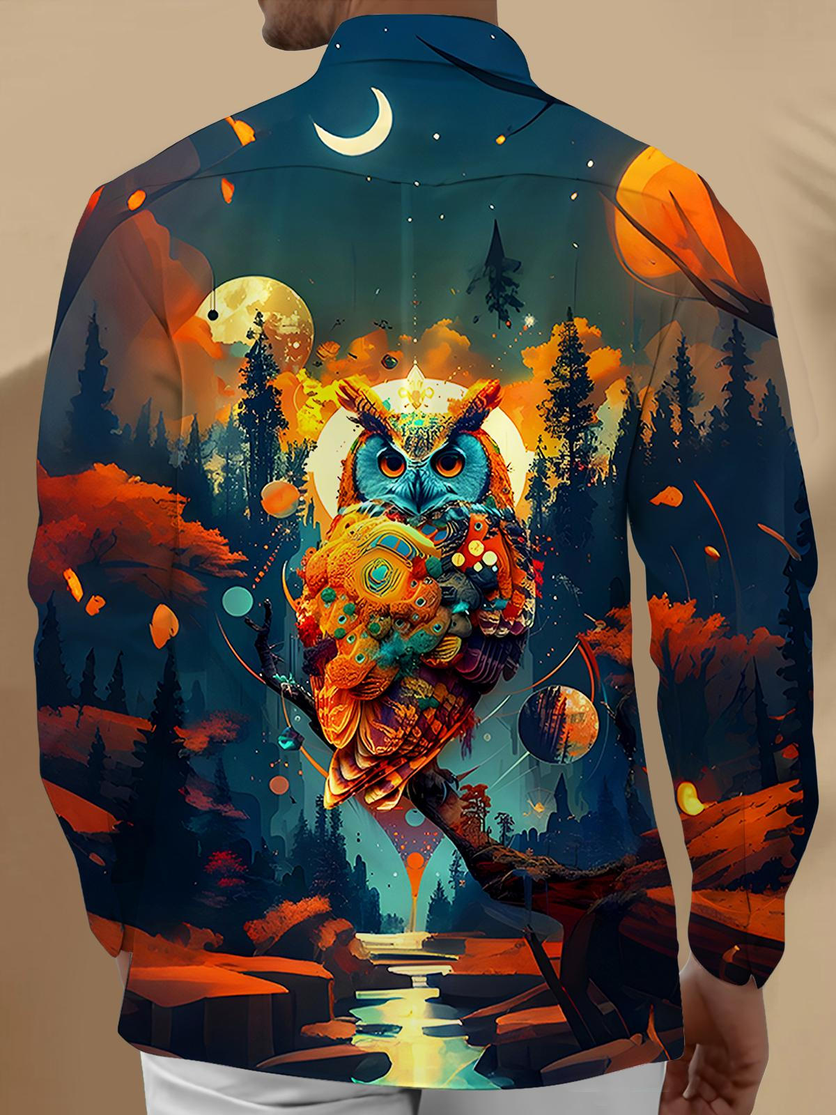 Forest Owl Men's Pocket Long Sleeve Shirts
