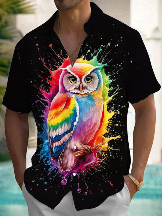 men's parrot print shirt front view