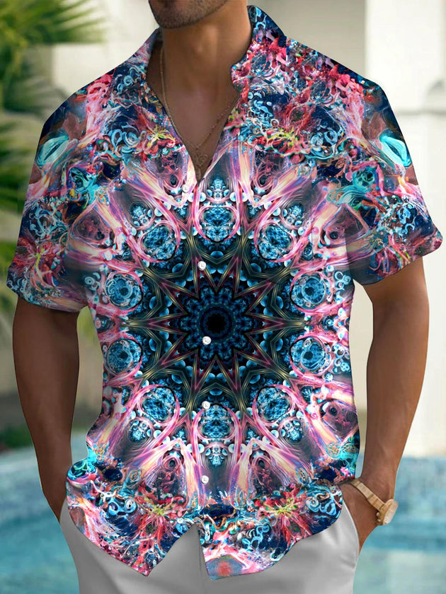Men's abstract print short sleeve shirt front view