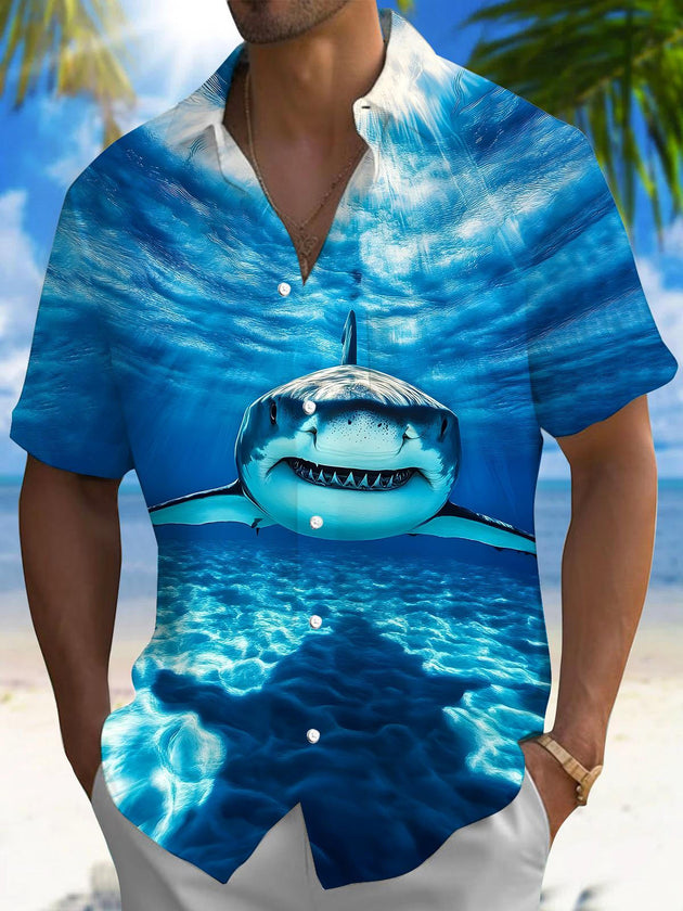 men's Hawaiian shirt front view tropical beach vacation