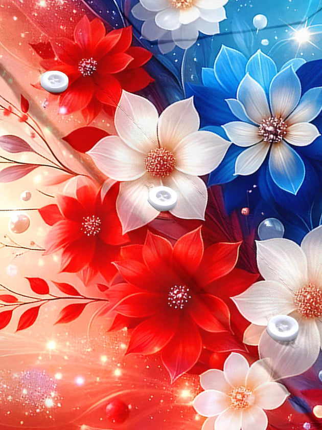 Men's red white blue floral American flag print short sleeve shirt flat lay