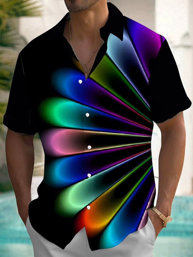 Men's gradient floral pocket short sleeve shirt front view