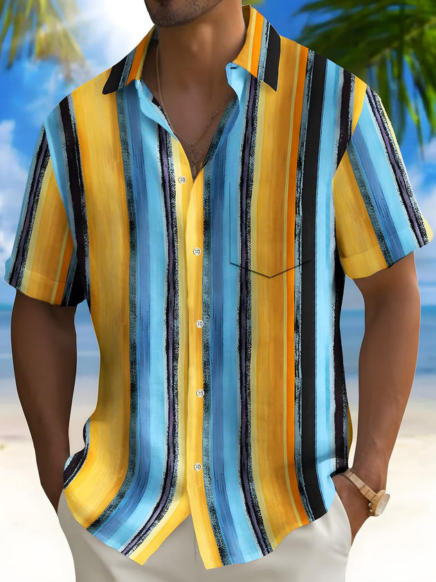 Men's geometric pocket short sleeve shirt front view