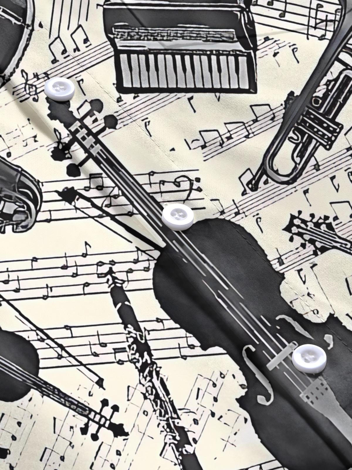 Vintage Musical Instrument Note Print Men's Pocket Long Sleeve Shirts