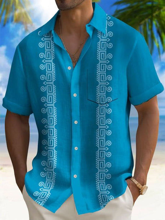Men's geometric print short sleeve shirt front view