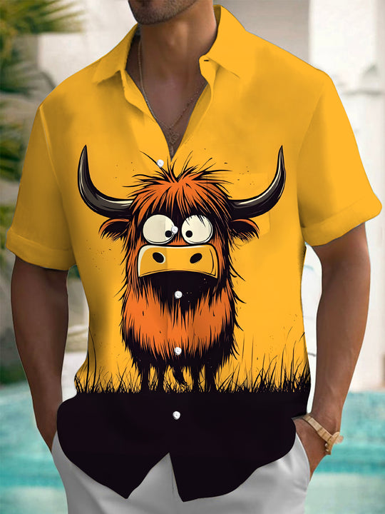 Men's leopard print pocket short sleeve shirt front view