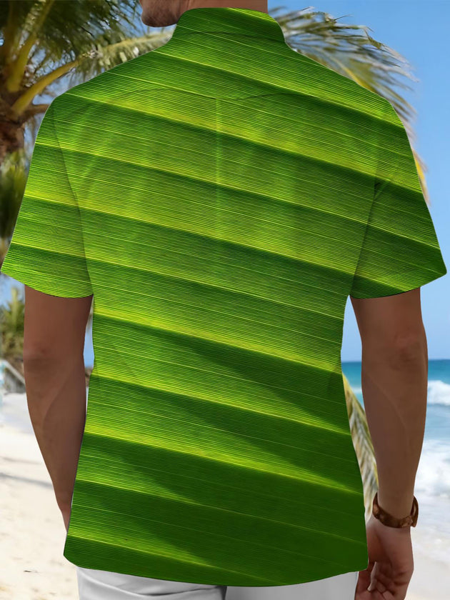 Men's green leaf print short sleeve shirt back view