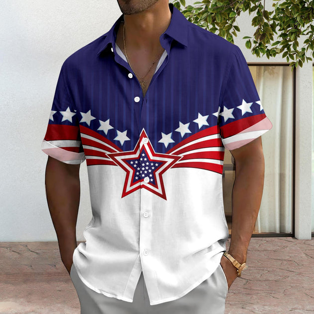 Patriotic Button Down Shirts for Men US Flag Short Sleeve Stars and Stripes Shirts Fashion Tops for Travel noble