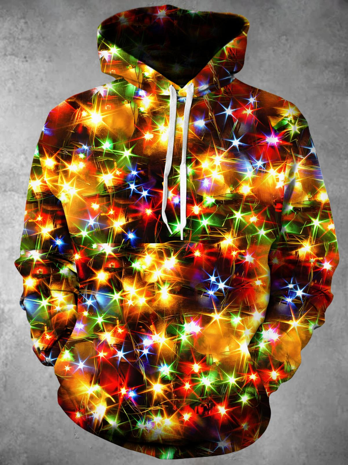 Christmas Lights Long Sleeve Hooded Pocket Men's Top