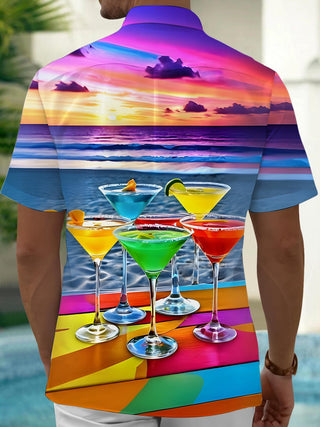 Men's tropical Hawaiian short sleeve pocket shirt back view