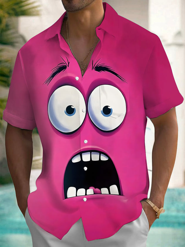 Men's fun print pocket short sleeve shirt front view