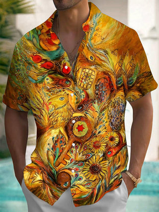 men's peacock print shirt front view