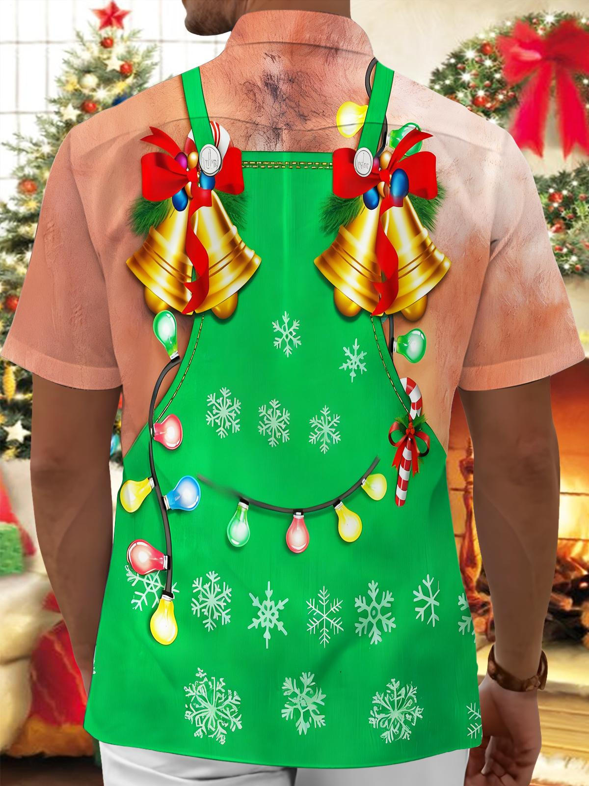 Fun Christmas Bell Snowflakes Vest Structure Xmas Men's Pocket Short Sleeve Shirts
