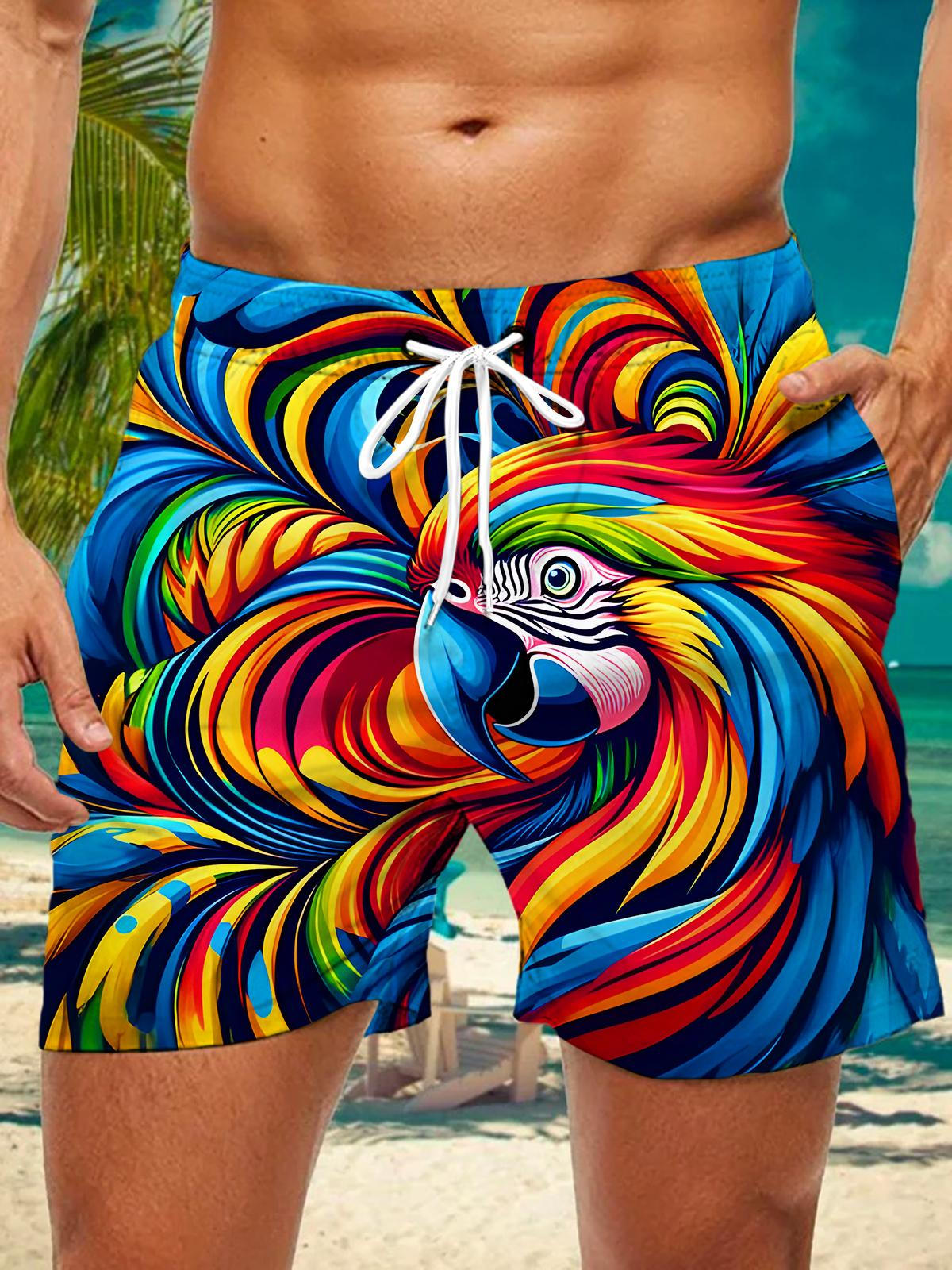 Hawaiian Colorful Parrot Men's Print Pocket Shorts