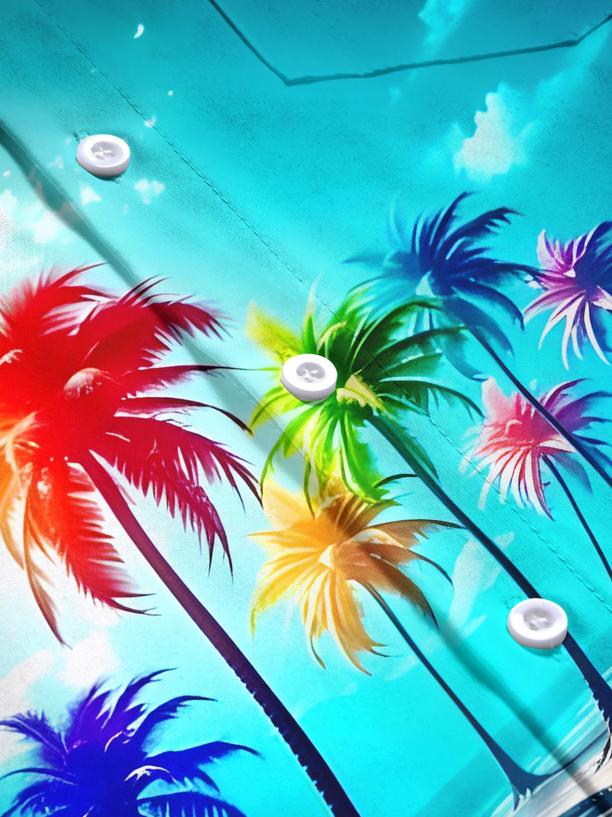 Hawaiian Coconut Tree Men's Pocket Short Sleeve Shirts