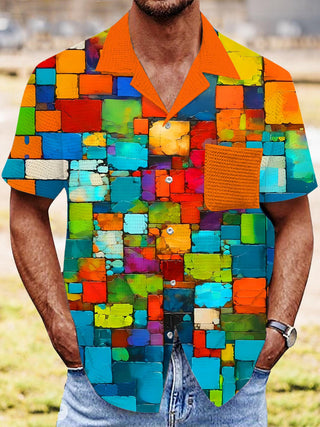 men's colorful Cuban collar shirt front view