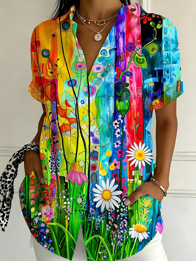 Abstract Art Floral Women's Short Sleeve Shirts