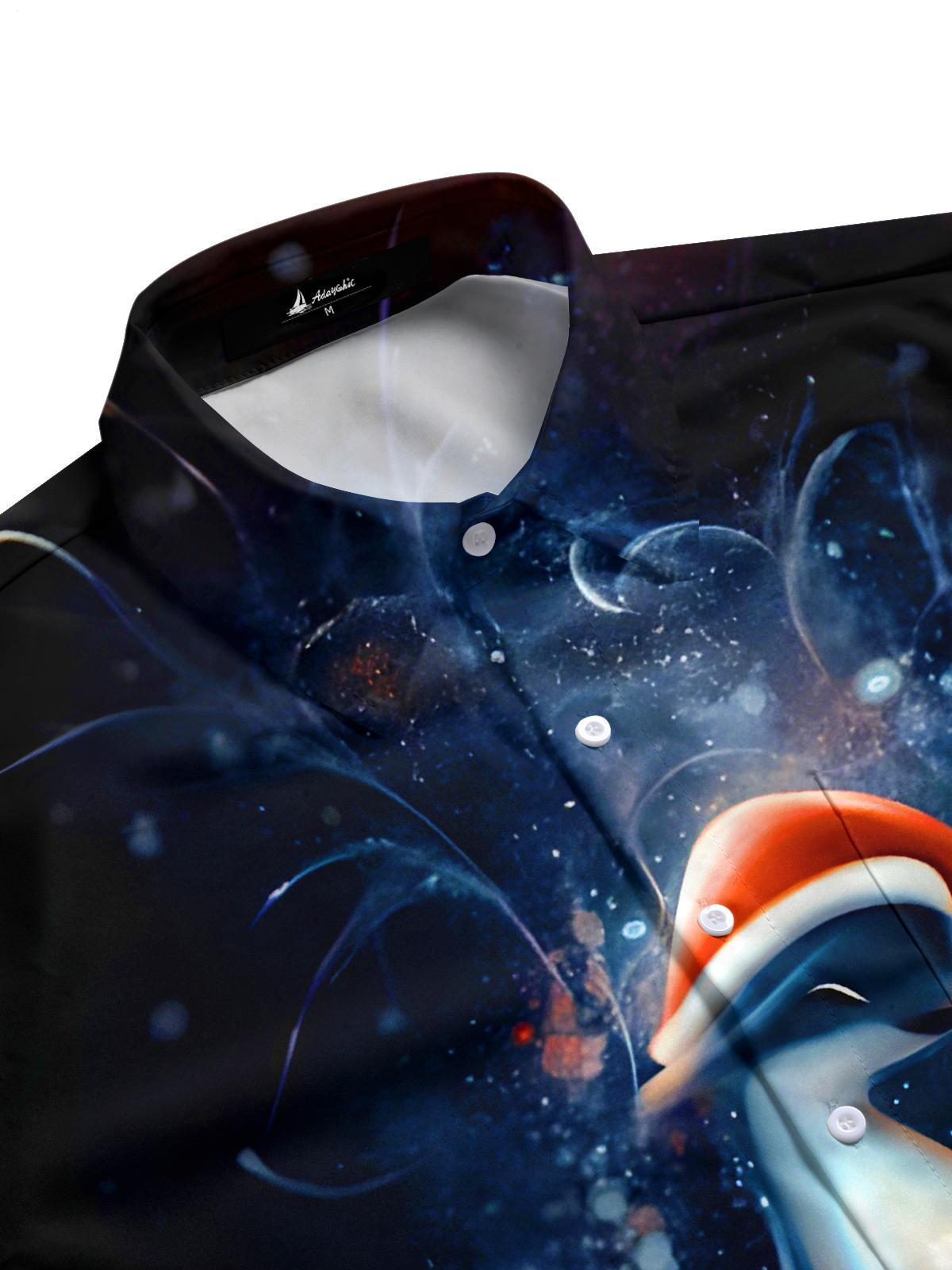 Fun Christmas Penguin Snowflakes Xmas Men's Pocket Short Sleeve Shirts