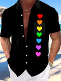 Rainbow Heart Print Men's Pocket Short Sleeve Shirts