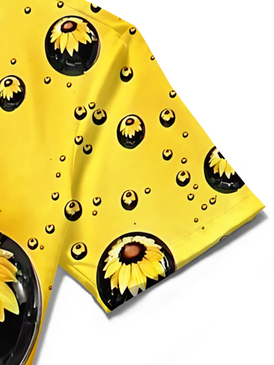 men's sunflower print shirt close-up short sleeve