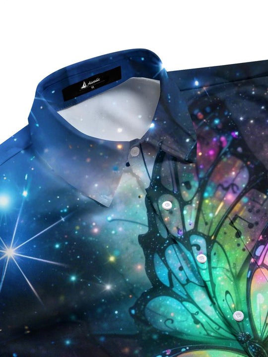 Men's butterfly print pocket half sleeve shirt side view