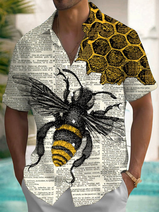 Men's bee print pocket short sleeve shirt front view