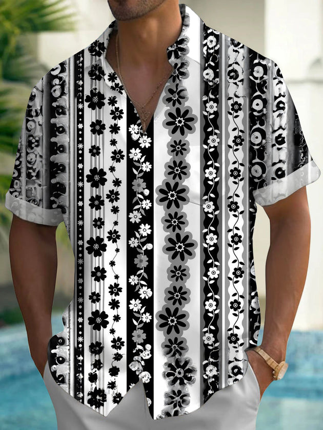 Men's Hawaiian floral pocket short sleeve shirt front view tropical beach vacation