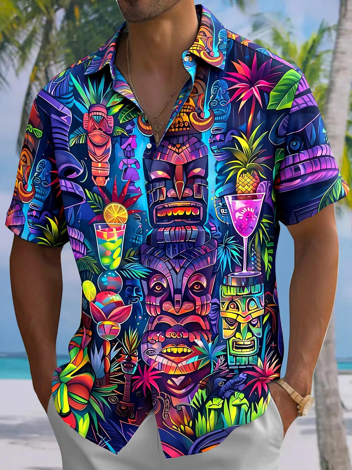 Hawaiian Tiki Men's Pocket Short Sleeve Shirts