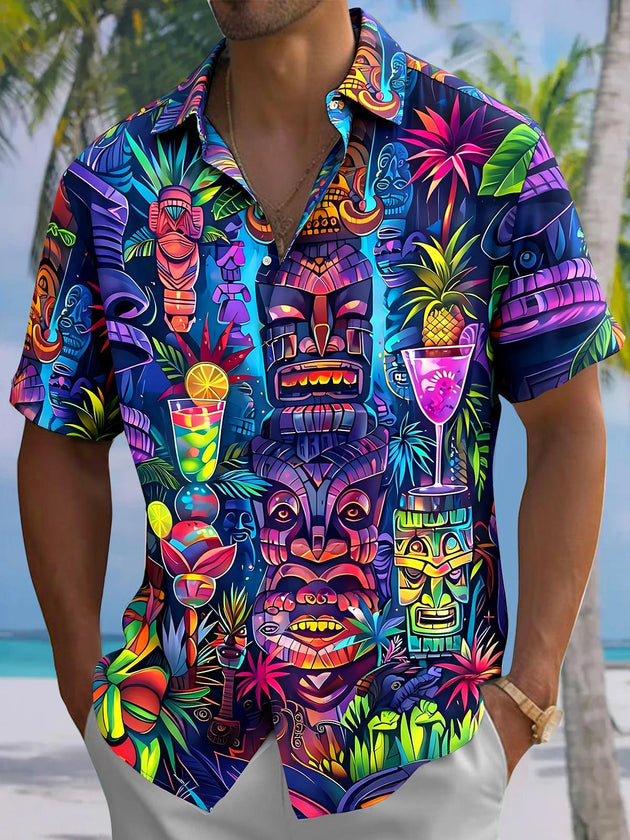 Hawaiian Tiki Men's Pocket Short Sleeve Shirts