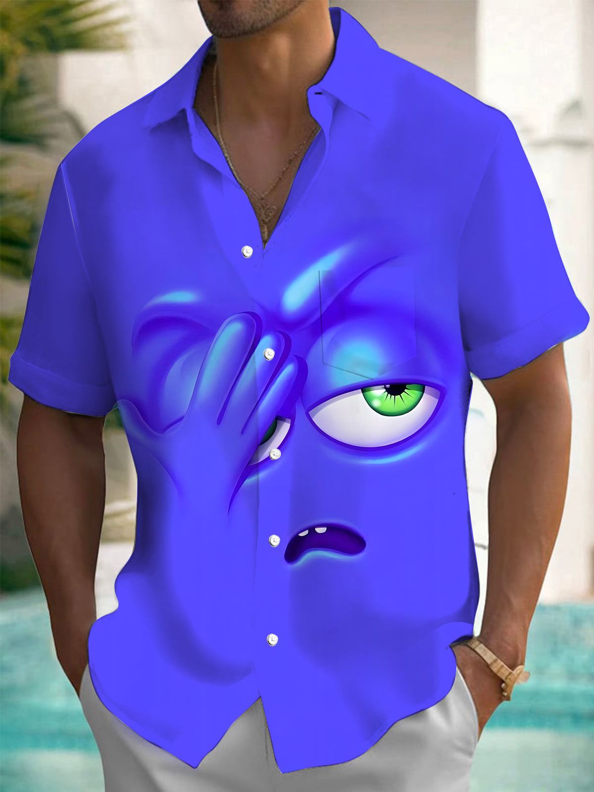 Funny Print Men's Pocket Short Sleeve Shirts