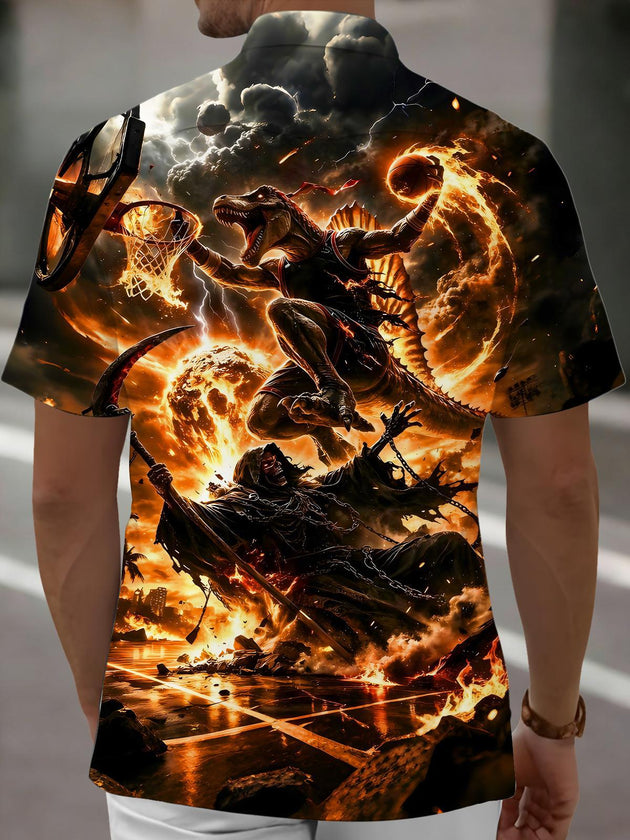 men's dino print shirt back view