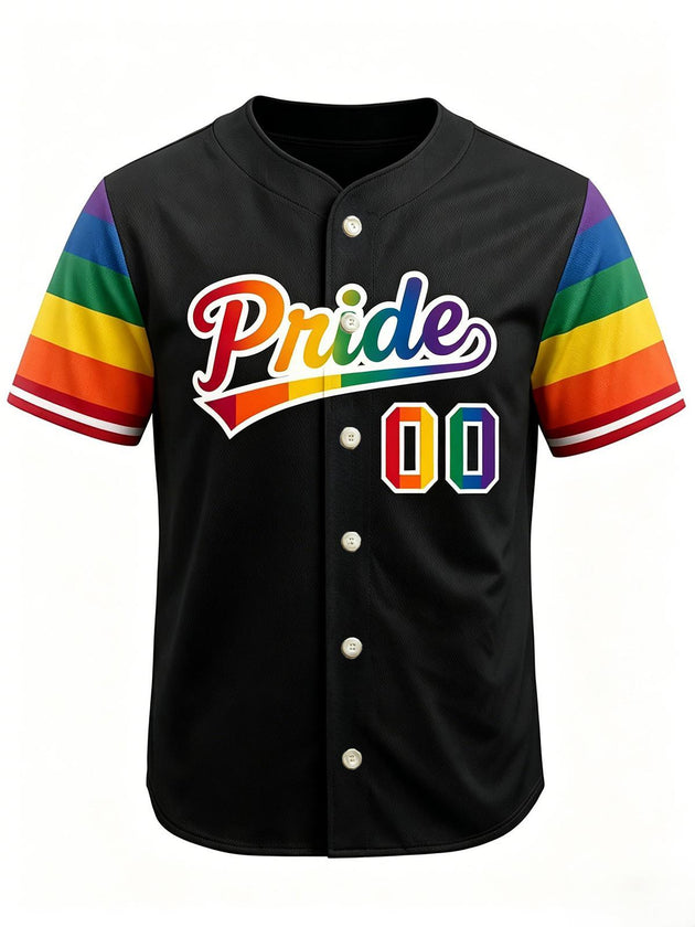 Pride Month Colorful Striped Men's Short Sleeve Baseball Jersey