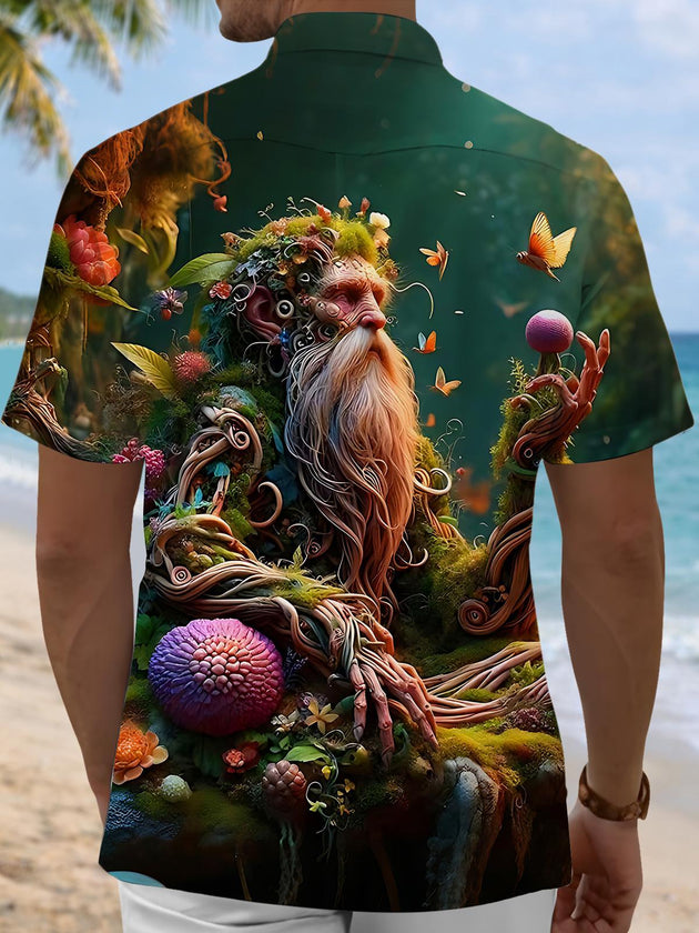 Retro Dark Forest Fantasy Elder Art Men's Pocket Short Sleeve Shirts