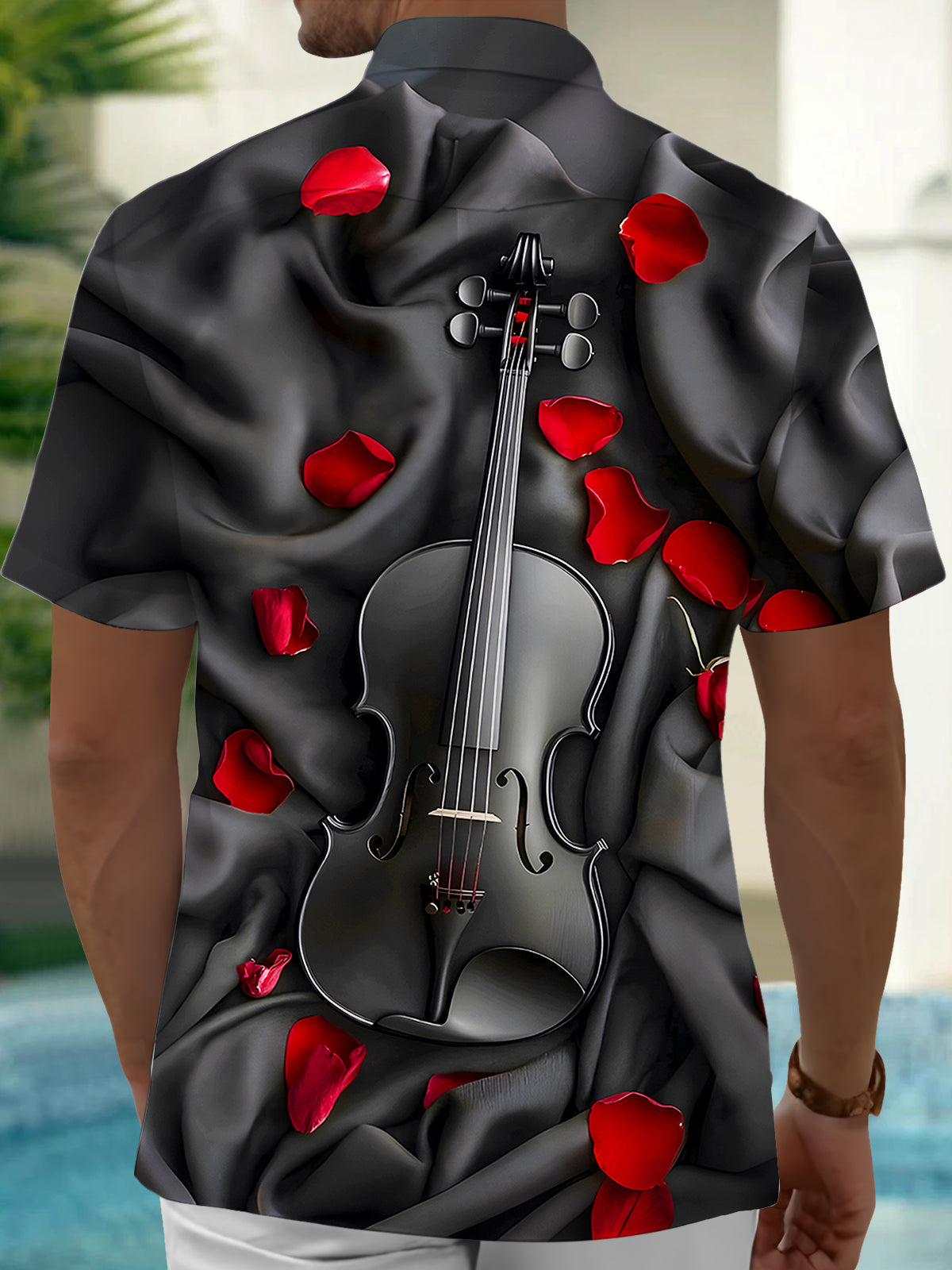 Violin Rose Men's Pocket Short Sleeve Shirts